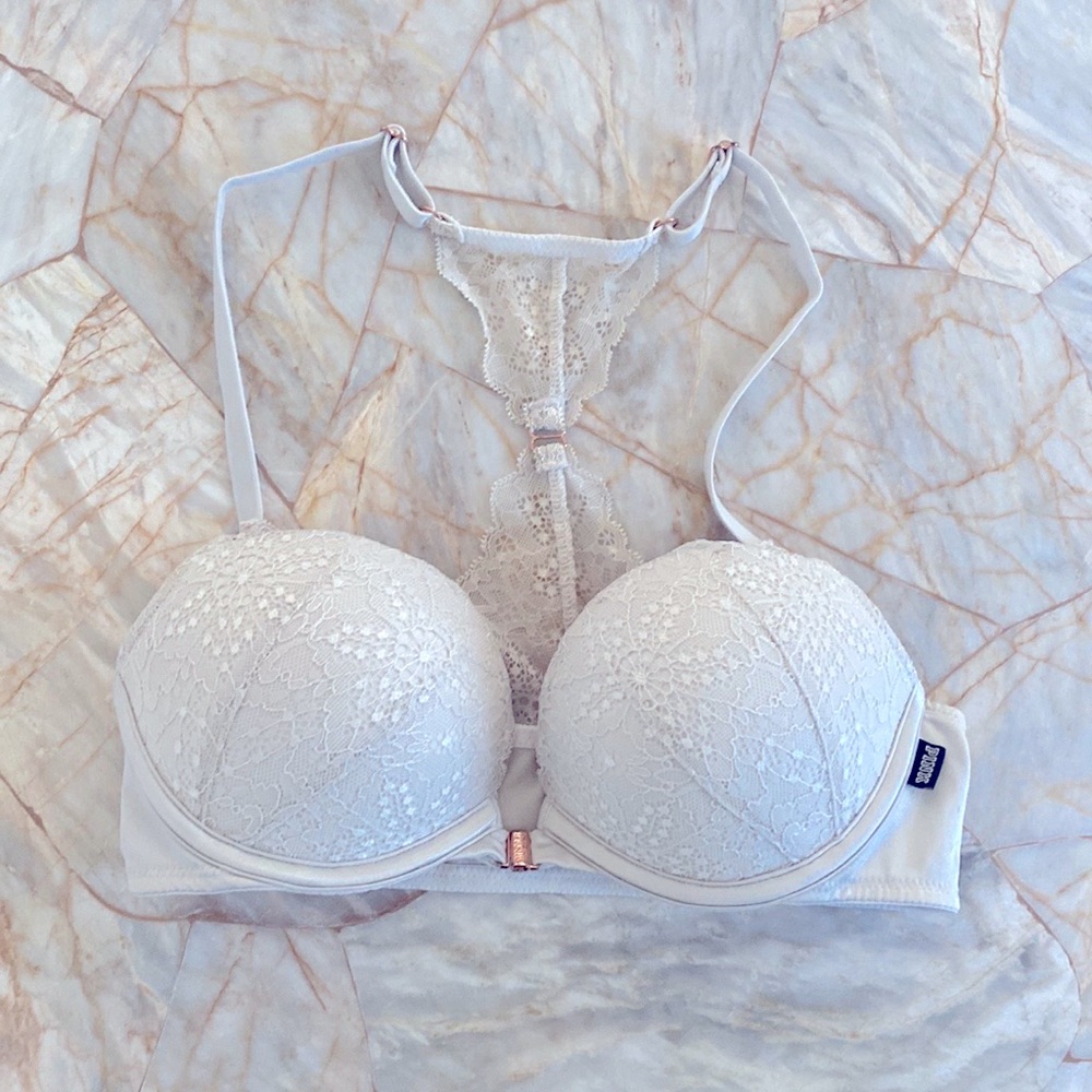 VS PINK Very Sexy Strappy Back Push-Up Lace Bra 32C